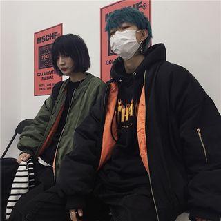 Couple Matching Shirred Sleeve Bomber Jacket