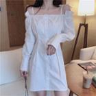 Off-shoulder Plain Dress White - One Size