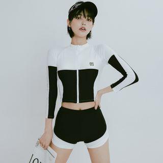 Set: Long-sleeve Two-tone Rashguard + Swim Shorts