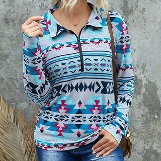 Long-sleeve Collared Half-zip Top