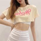 Set: Short-sleeve Lettering Print Chain-accent Crop Top + Tank Top