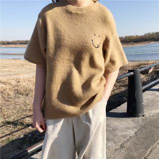 Elbow-sleeve Smiley Face T-shirt