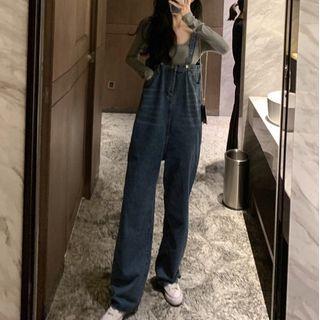 High-waist Denim Wide-leg Jumper Pants