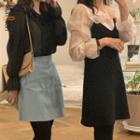 Set Of 2 : Ruffle Chiffon Shirt Spaghetti-strap Dress