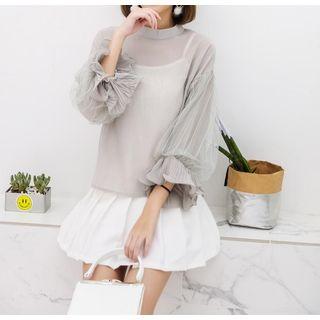 Lantern Sleeve Chiffon Top With Camisole