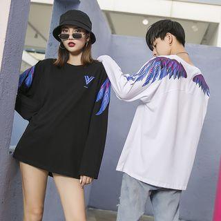 Couple Matching Long-sleeve Wing Print T-shirt