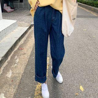 Plus Size Band-waist Cuff-hem Wide-leg Jeans