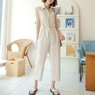 Sleeveless Frilled-detail Cropped Jumpsuit