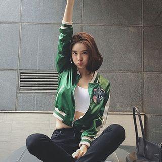 Cactus Embroidered Zip Baseball Jacket