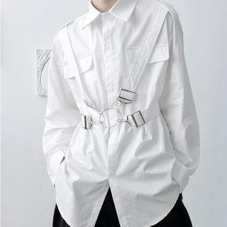 Long-sleeve Buckled Plain Shirt