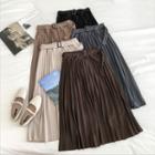 Plain High-waist Pleated Midi Skirt With Belt