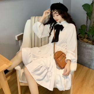 Layered Collared Puff-sleeve Dress