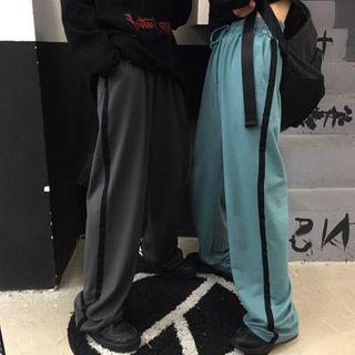 Contrast Trim Drawstring Waist Straight-cut Pants
