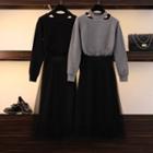Set: Cold Shoulder Knit Top + A-line Midi Skirt