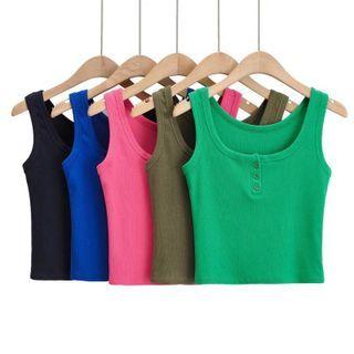Plain Button-detail Crop Tank Top