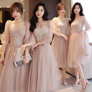 Puff-sleeve A-line Bridesmaid Dress