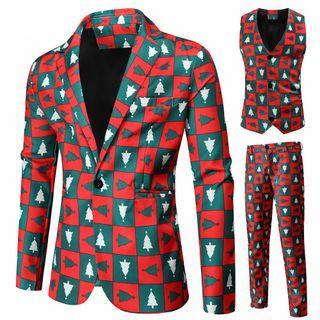 Tree Checkered One-button Blazer / Button Vest / Dress Pants / Vest