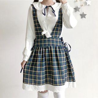 Plaid Pinafore Dress / Frill-trim Shirt