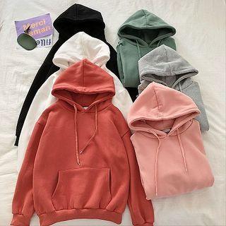 Plain Drawcord Fleece Long-sleeve Hoodie