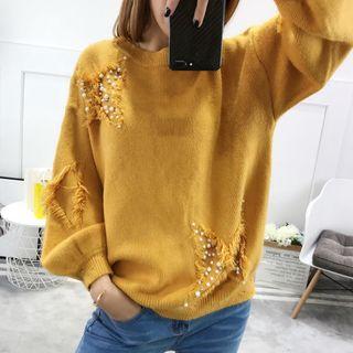 Fringed Faux Pearl Sweater