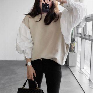 Knit Panel Round Neck Blouse