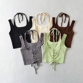 Mock Two-piece Lace-up Tank Top
