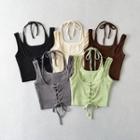 Mock Two-piece Lace-up Tank Top