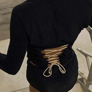 Set: Off-shoulder Crop Top + Long-sleeve Crop Top