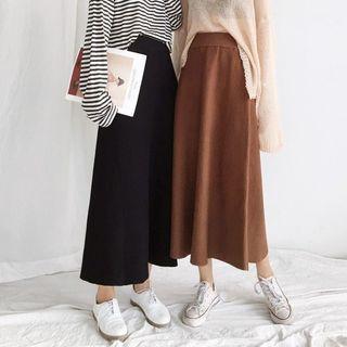 Midi A-line Rib-knit Skirt