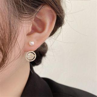 Faux Pearl Alloy Dangle Earring 1 Pair - Silver Stud - White - One Size