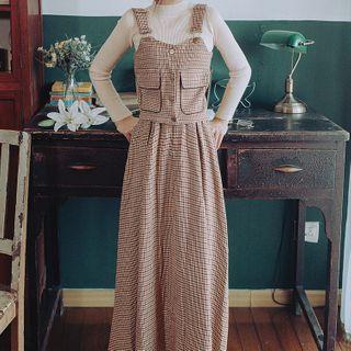 Set: Knit Top + Plaid Sleeveless Top + Maxi Skirt