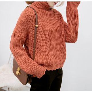 Turtleneck Fray-trim Sweater