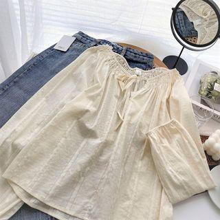 Long-sleeve Round Neck Lace-up Top