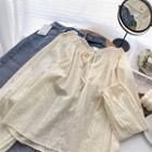 Long-sleeve Round Neck Lace-up Top