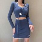 Long-sleeve Crop Top / Halter Top / Mini A-line Skirt / Set