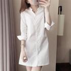 Long-sleeve Plain Mini Shirtdress