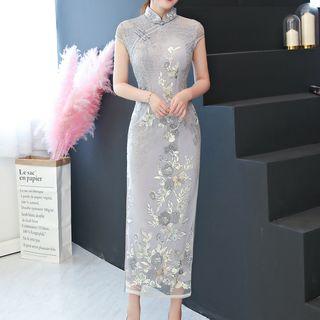Sleeveless Lace Midi Qipao Dress