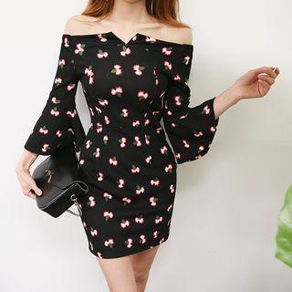 Off-shoulder Floral Mini Sheath Dress