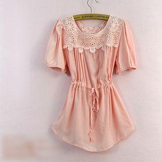 Crochet Lace Panel Short-sleeve Top