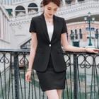 Short-sleeve Single-button Blazer / Dress Pants / Mini Pencil Skirt / Set
