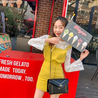 Set: Sleeveless Top + Buttoned Miniskirt