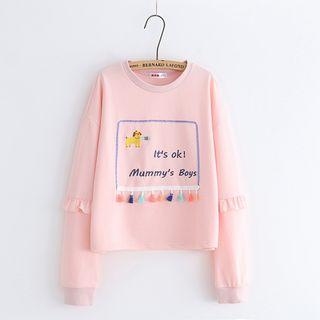 Tasseled Letter Embroidered Pullover