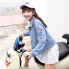 Embroidered Buttoned Cropped Denim Jacket
