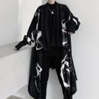 Long-sleeve Asymmetrical Hem Print Coat