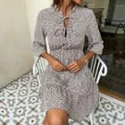 Long Sleeve Tie-front Leopard Print Dress