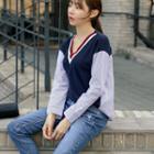 V-neck Stripe-back T-shirt
