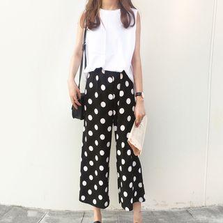 Plain Tank Top / Dotted Wide Leg Pants