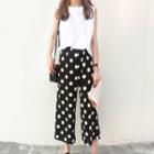 Plain Tank Top / Dotted Wide Leg Pants
