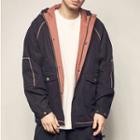 Contrast Stitching Hooded Zip Jacket
