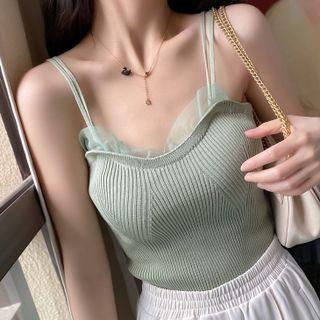 Mesh Trim Ribbed Camisole Top